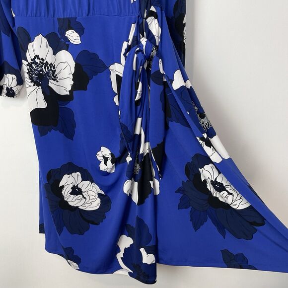 Lane Bryant Key Hole Neck Floral‎ Faux Wrap Tie Midi Dress Blue Black Size 22/24 - Picture 6 of 15